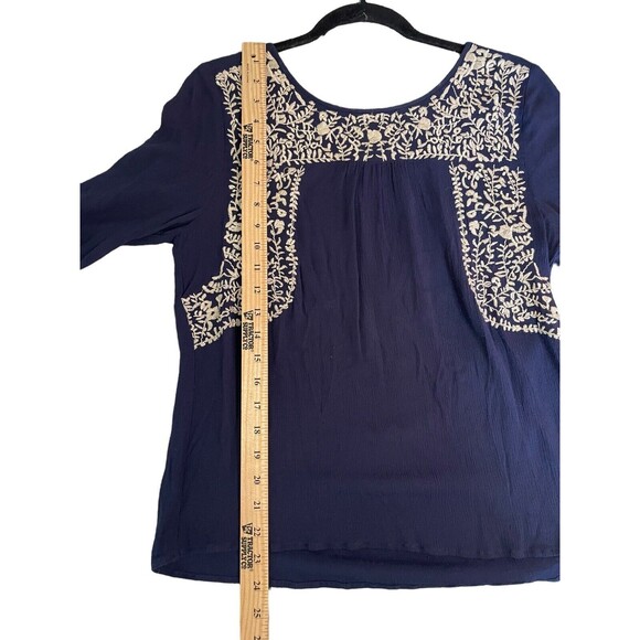 Anthropologie Skies Are Blue Sia Embroidered Peasant Top‎ Size SP Navy White - Picture 8 of 13